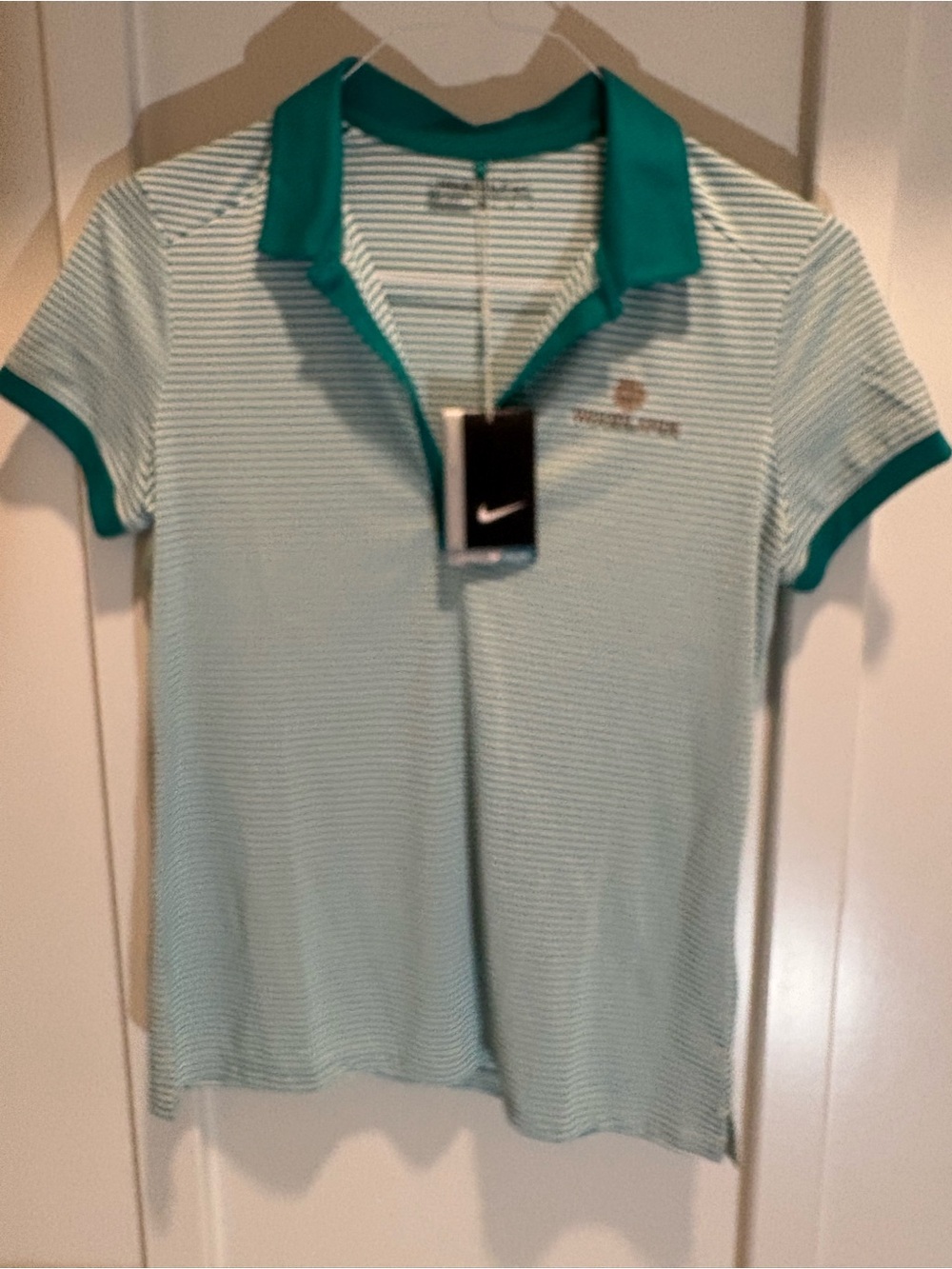 Nike Women's Striped Polo in Teal and White